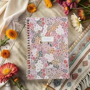 Floral Theme Notebook A5 Size Wirebound, Spiral Notebook Journal, Perfect for Office Home Study, Gift for Family Friends, Christmas Present, 64 Sheets/128 Pages