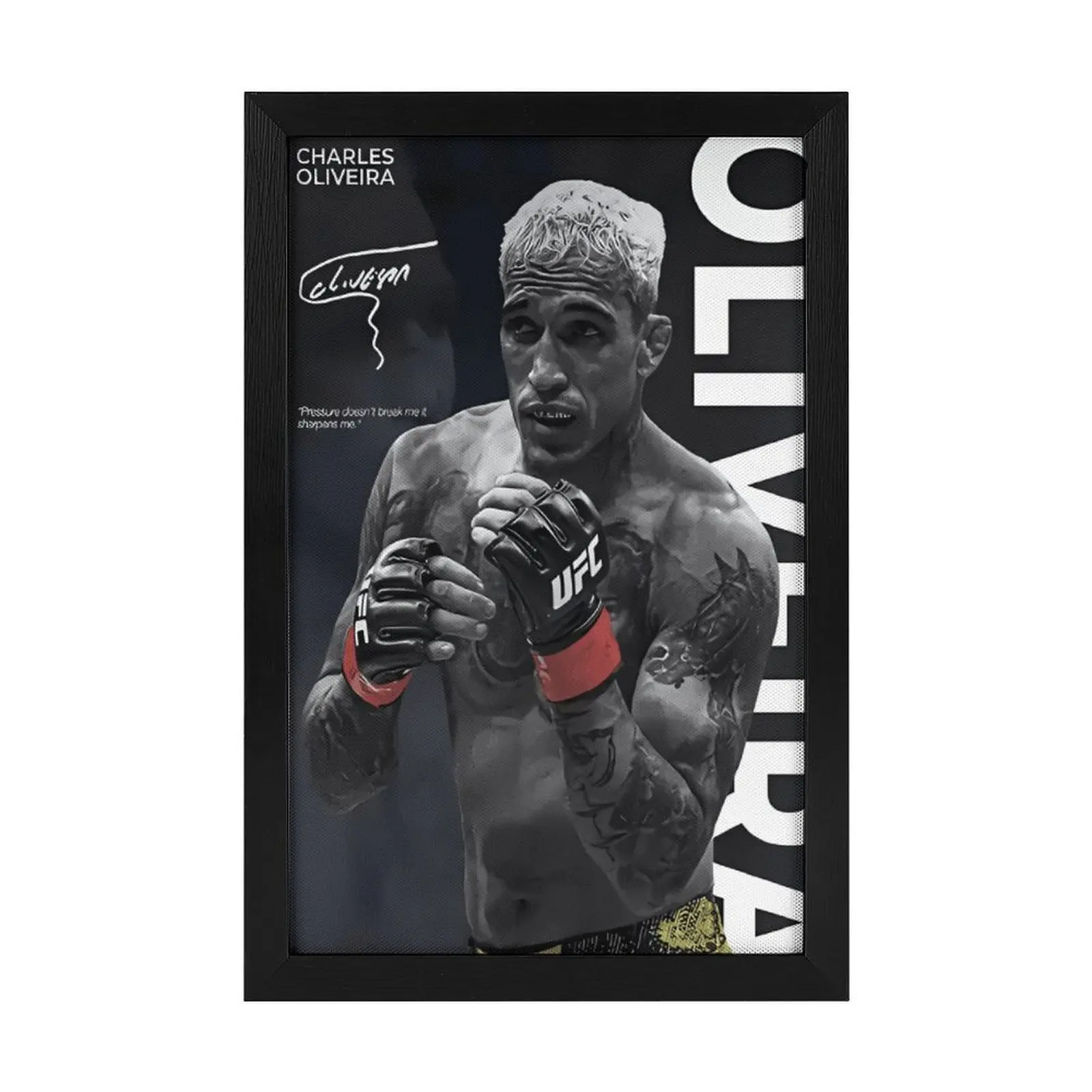 UFC Charles Oliveira Black Wooden Framed  Art, Do Bronx MMA Fighter Poster Print, UFC Combat Sports Athlete Picture, Boxing Wrestling Gym Decor, Man Cave Bedroom Garage Bar Office  Decoration, Motivational Fight Poster, Gift for UFC MMA Fans