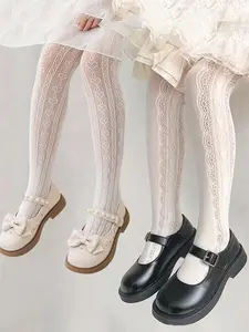 Girl's Heart Pattern  Tights, Cute Comfy Breathable School Tights for Daily Wear, Kid's Socks for All Seasons