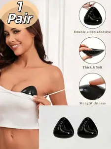 1/2 Pairs Set Double-Sided Adhesive Bra Pads, Sticky Push Up Bra Push Up Sticky Bra Boob Pads Chest Pads Adhesive Pads, Reusable Padding Pads, Breathable Silicone Triangle Thick Adhesive Bra Pads, Perfect For Special Occasions Daily Wear