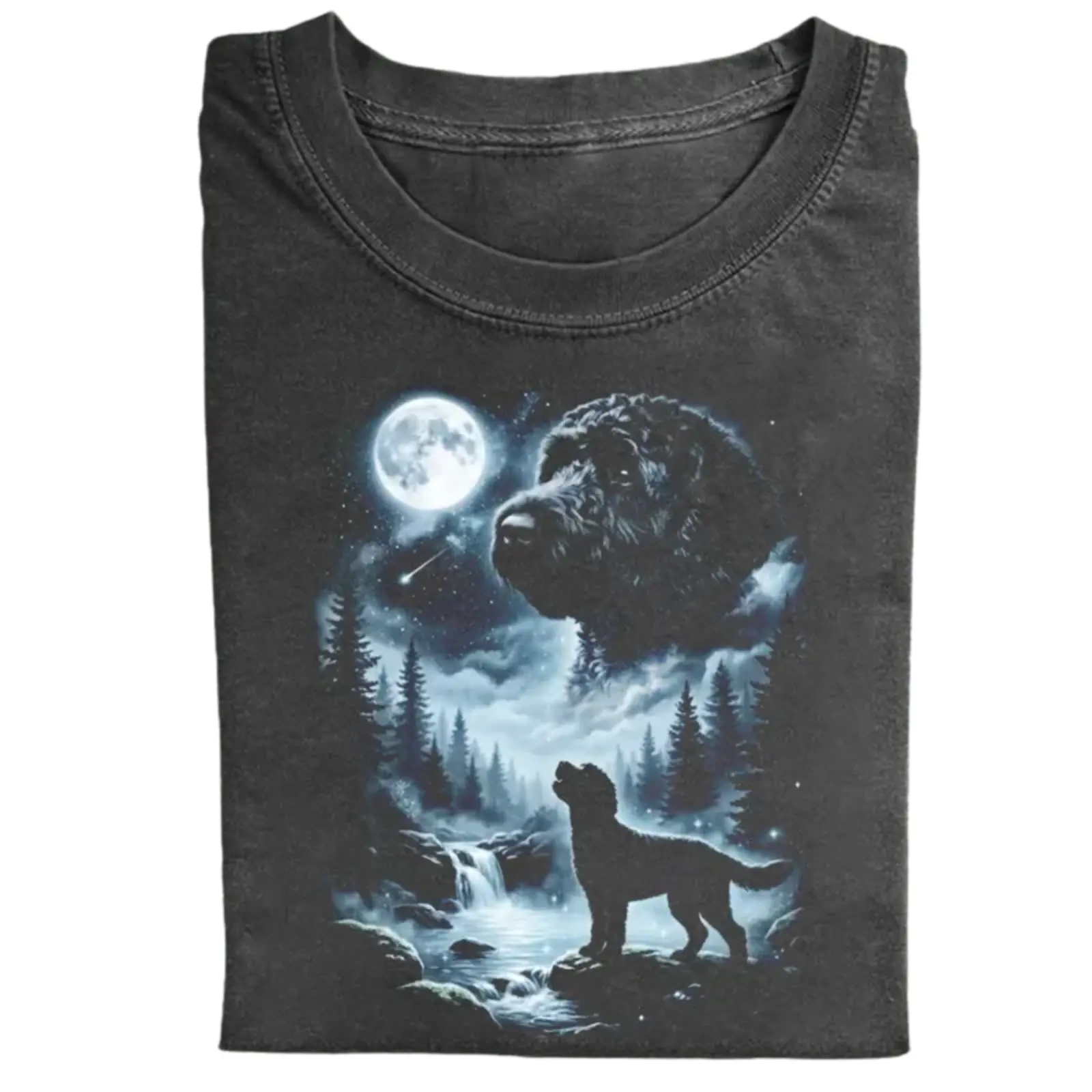 Labradoodle Full Moon T-Shirt, Vintage 90s Three Wolf Moon Parody Dog Graphic Tee, Nature Forest Waterfall Design, Unisex Fit Design, Gift for Doodle Lovers