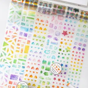 Watercolor Theme Pet Sticker Roll, Creative DIY Planner Tape, Scrapbook Journal Decoration, 200cm/roll Decorative Adhesive Strip