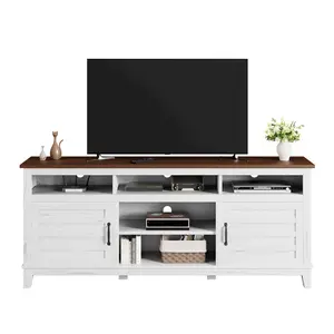Farmhouse TV Cabinet with Adjustable Shelves – Rustic Wood TV Stand, Media Console for Living Room & Small Space Storage
