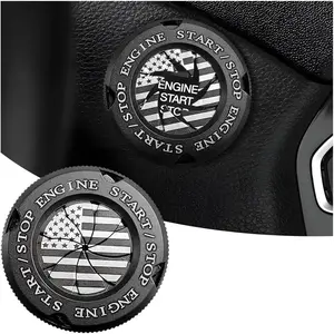 Car Push Start Button Cover, American Flag Design Stylish Spin Ignition Protective Cover, Zinc Alloy Car Engine Push to Start Button Cover