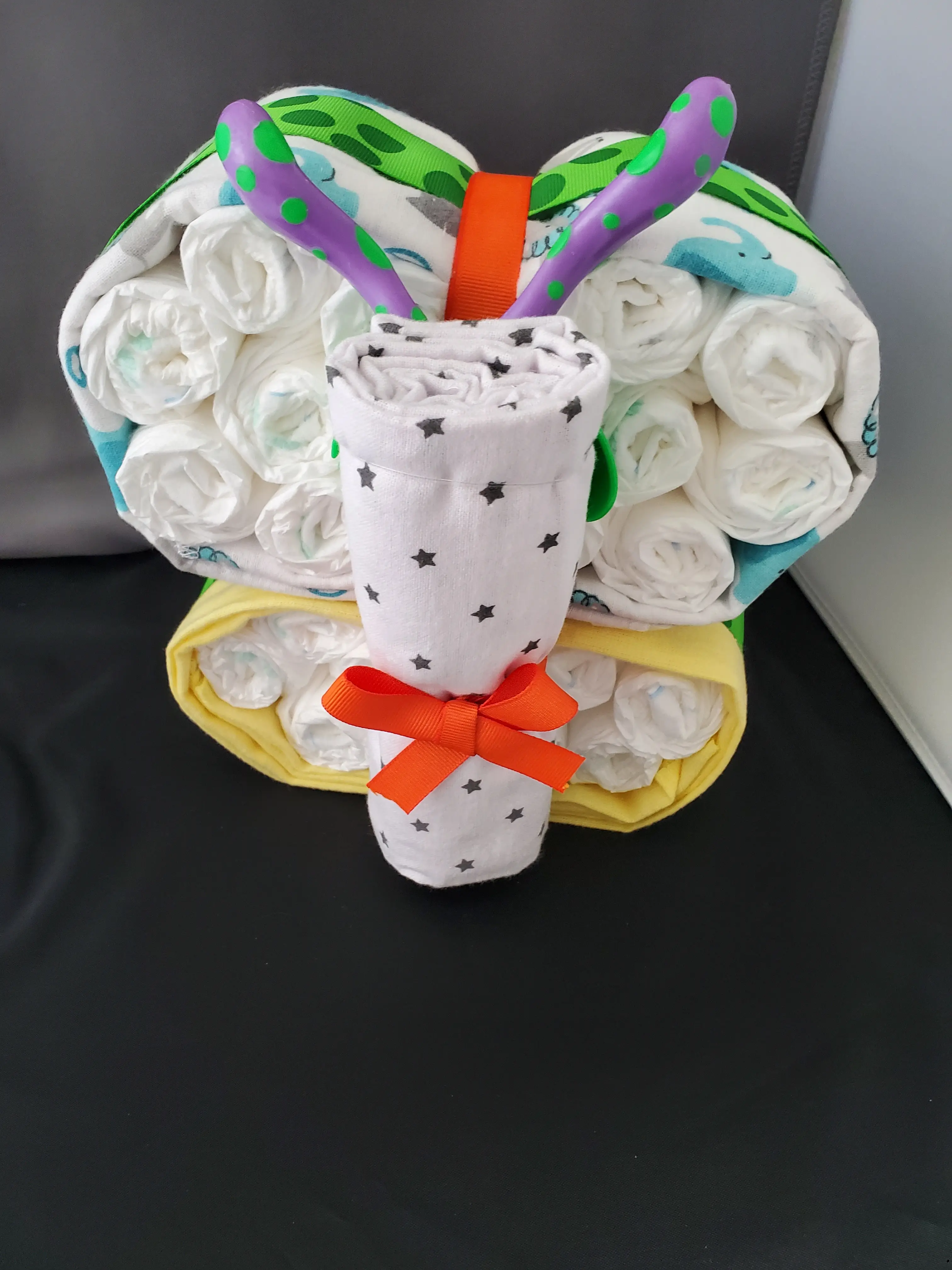 Butterfly diaper cake - Green polka dots