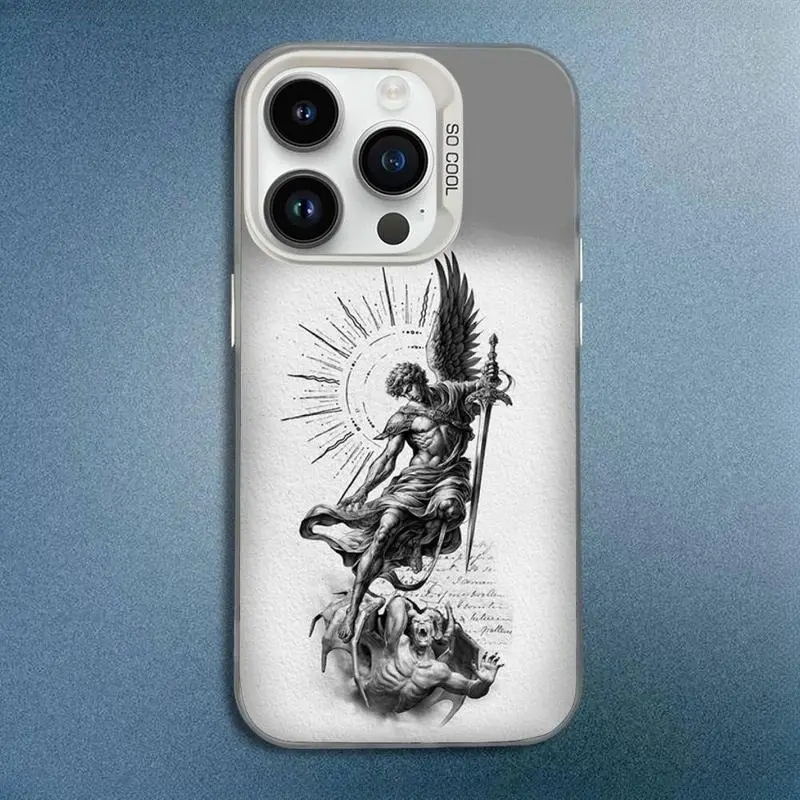 Archangel Michael Cross Phone Case Shockproof White Candy Matte Dust Resistant Protective Cover for iPhone 11-17 Pro Max/Plus/Air Series | Stylish Phone Decoration