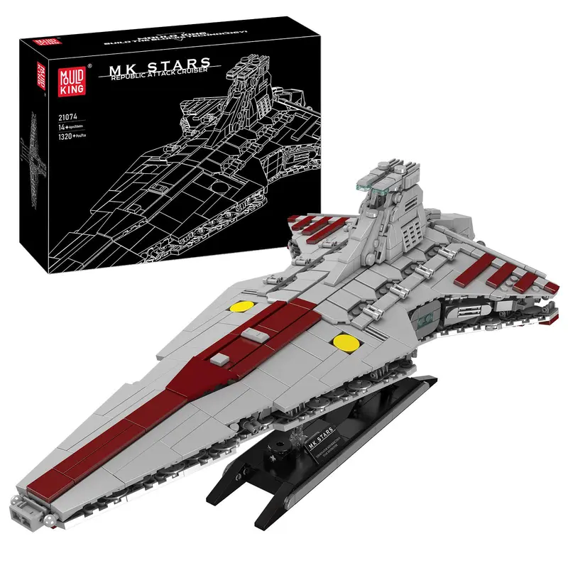 Mould King 21074 Venator Class Republic Attack Cruiser Building Set, 1320-Piece Unisex STEM DIY Building Block Kit for Adult-Kid Quality Time & Decoration, Spaceship Model & Assembly Blocks & Brick Set, Building Sets