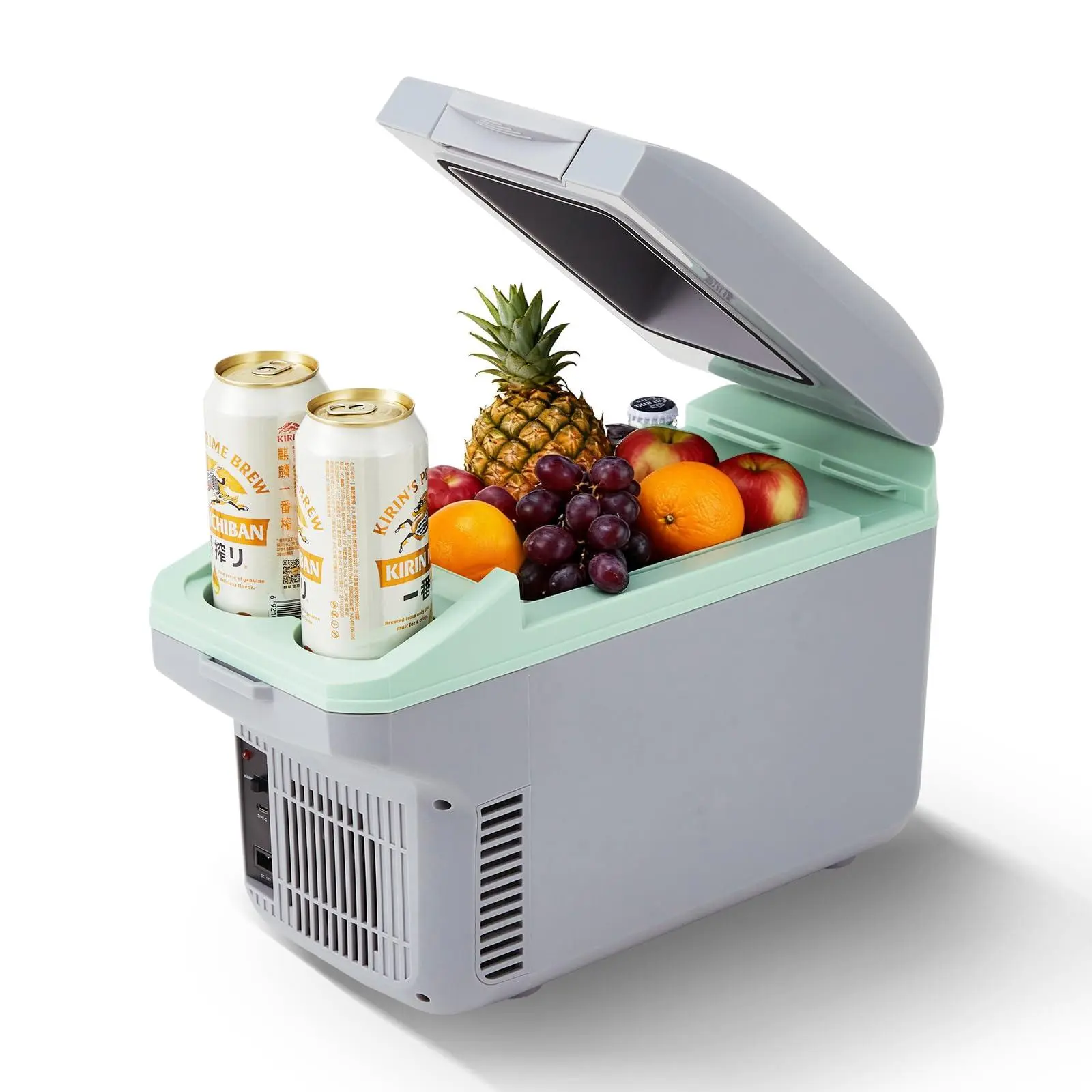 8L Electric Cooler & Warmer, Portable Car Refrigerator with Auto-Lock Handle, 12V DC for Cars & Trucks, Equipped with 110V AC Household Power Cord, Plug-in Cooling Fridge, Gray&Green