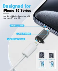 Lightning to Type-C (USB-C) Fast Charging Adapter Keychain Connector, Portable Metal Converter for Universal Cell Phone, Device and More, Compact Data Transfer & Charging Accessory with Keychain Ring