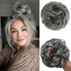 Large Messy Bun Hair Piece Wavy Curly Scrunchies Synthetic Chignon Ponytail Hair Extensions Thick Updo Hairpieces for Women Glueless Clip In