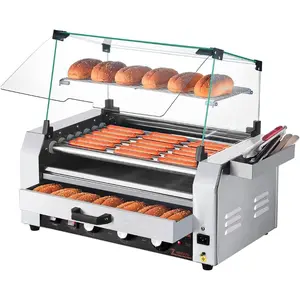 VEVOR Hot Dog Roller, 30 Hot Dog 11 Rollers, Stainless Steel Sausage Grill Cooker, 1950W Hot Dog Machine with Bun Warmer, Cover, 3 Temp Control, Side Storage Box, Oil Drip Tray, for Home Commercial