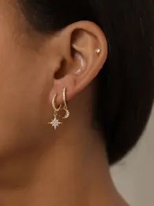 3 Pairs Star Moon Earrings Set, Rhinestone Star Hoop + Moon Stud + Single Diamond Earpin, Allergy-Free, Trendy Layering Jewelry
