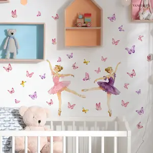 A pink and purple ballerina butterfly nursery wall sticker (30*90cm), self-adhesive decorative sticker for home beautification, suitable for living rooms, hallways, corridors and children's rooms