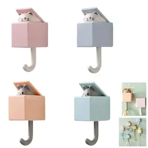 Cute Cat Design Wall Mounted Decorative Plastic Wall Hook, 6 Counts Set Punch Free Adhesive Organiser Hook for Coat, Scarf, Hat, Towel, Key, Bag, Utility Hook for Wall Hanging Decorations, Summer for Gift