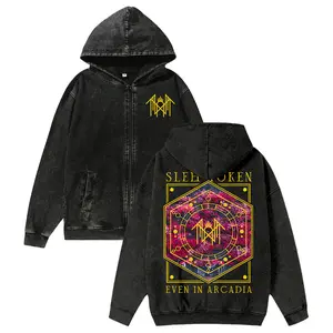 Unisex Sleep Token Washed Cotton Zipper Hooded Sweatshirt，Retro Classic For Autumn And Winter Pure Cotton Zipper Hooded Sweatshirt Warm And Comfortable ，Made in USA Zipper Hooded Sweatshirt