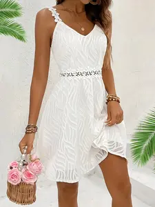 Summer Dresses for Women 2025 Vacation Dress Sleeveless A Line Dress V Neck Double Layer White Cami Dress