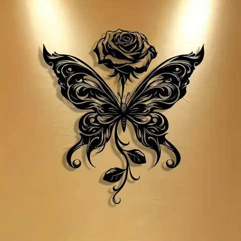 Butterfly & Rose Design Decorative Wall Art, 1 Count Removable Vintage Iron Art Wall Decor, Home Decor Accessory, Wall Hanging Decor for Home Office Yard Kitchen Bar, Posters, Decoration Items