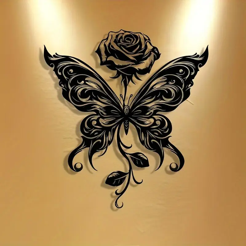 Butterfly & Rose Design Decorative Wall Art, 1 Count Removable Vintage Iron Art Wall Decor, Home Decor Accessory, Wall Hanging Decor for Home Office Yard Kitchen Bar, Posters, Decoration Items