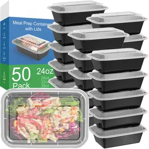 50 Pack (100-Piece) 24 oz Meal Prep Containers Reusable with Lids, Microwave,Dishwasher Safe Food Prep Containers, To Go Take Out Plastic Food Storage Disposable Thick