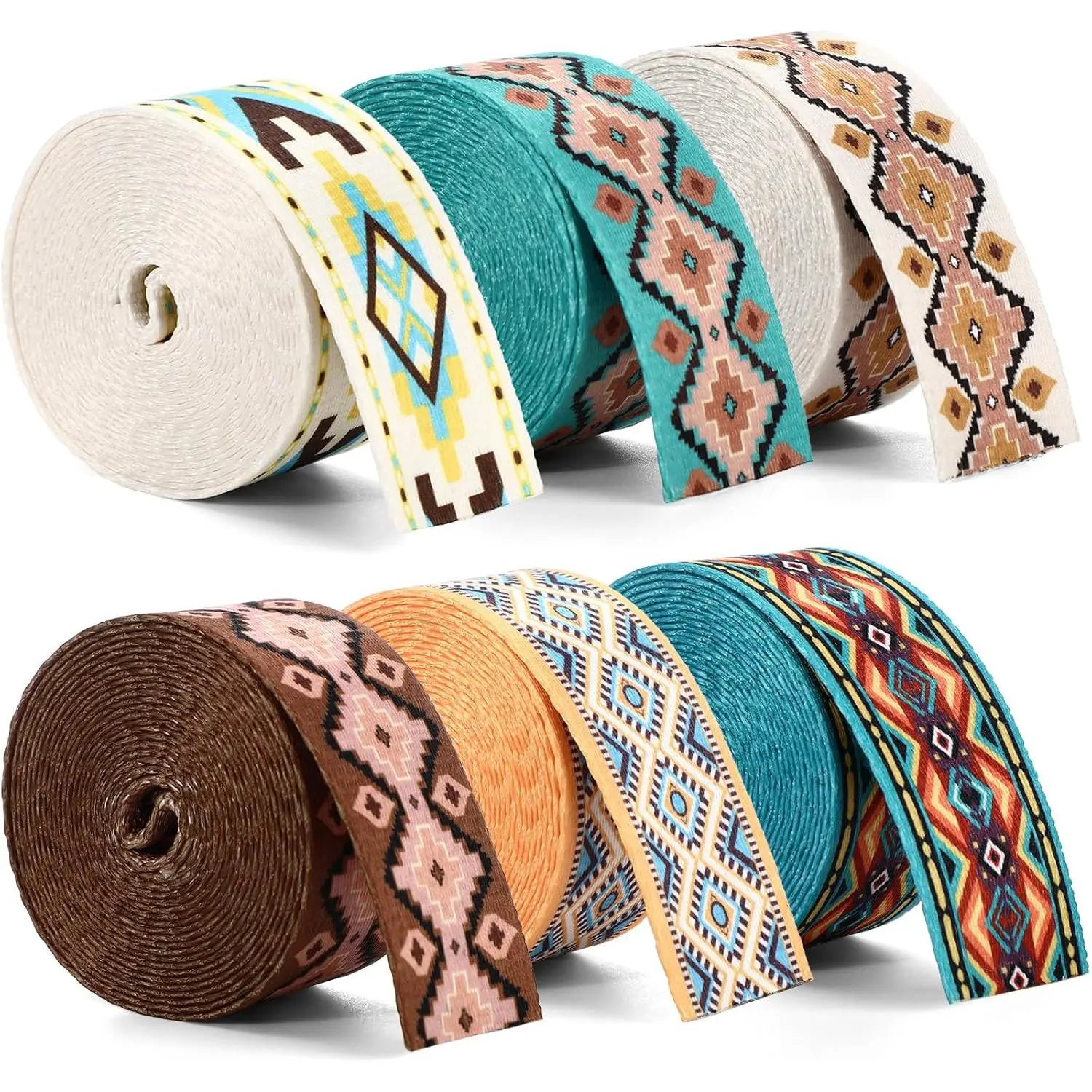 6 Rolls Boho Printed Nylon Webbing Straps, 1.5 Inch 3.3 Yard Wide Webbing Belt for Purse, Backpack, Seat Belt, Bags and Luggage