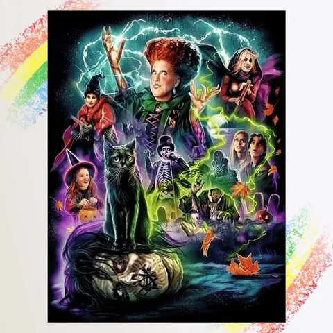 1pcs 5D DIY diamond painting kit, 5D diamond art set, DIY decoration, Crafts, wizard, black cat, zombie. Full round drill DIY diamond painting kit, mosaic, diamond art, DIY art home decoration, suitable for Halloween and Christmas.