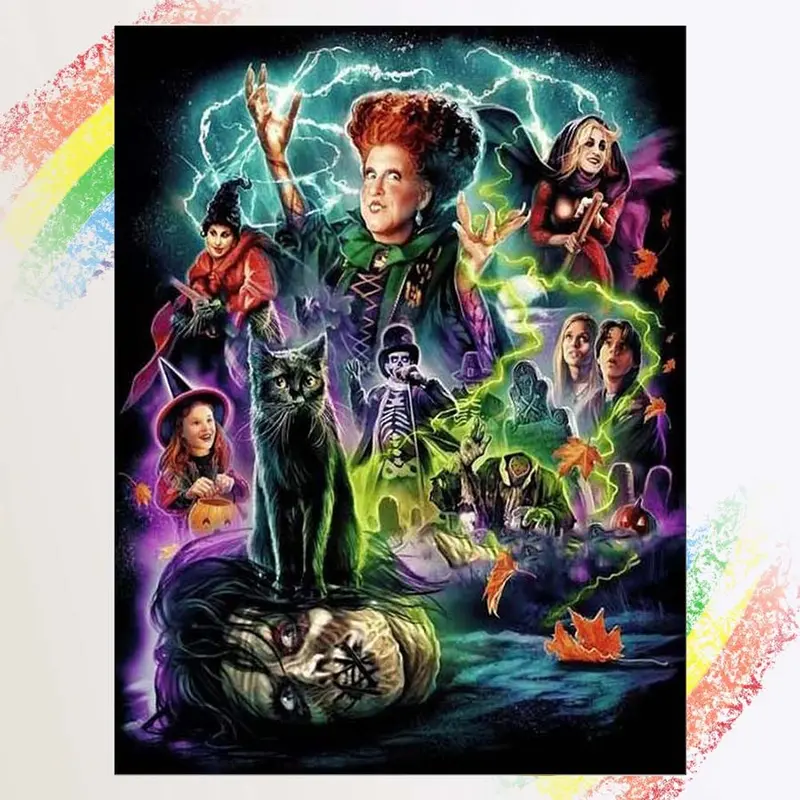 1pcs 5D DIY diamond painting kit, 5D diamond art set, DIY decoration, Crafts, wizard, black cat, zombie. Full round drill DIY diamond painting kit, mosaic, diamond art, DIY art home decoration, suitable for Halloween and Christmas.