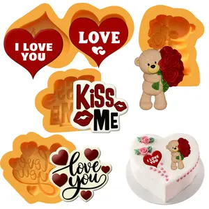 Valentine's Day Mini Bear I Love You 4-Piece Set Food-Grade Non-Toxic Silicone Molds for Chocolate-Covered Strawberries Cupcakes Cakesicles Mini Donuts Love Heart Shapes