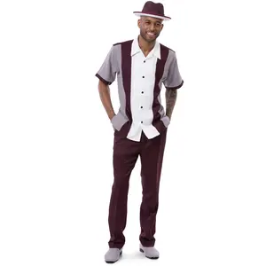 Montique Wine Houndstooth Color Block Walking Suit