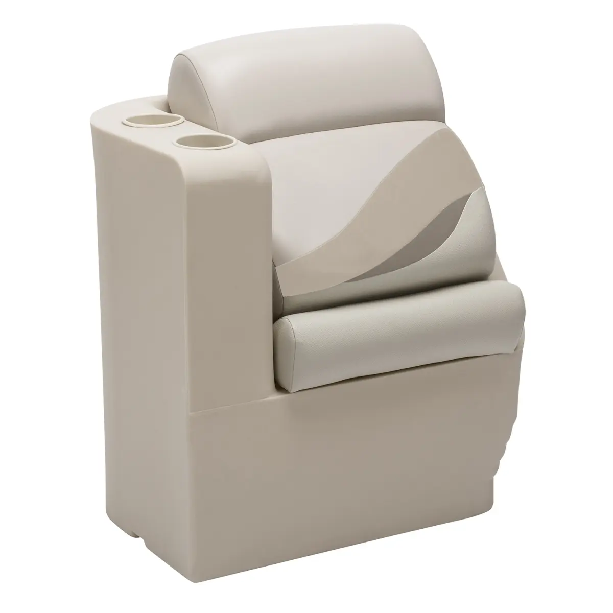 WISE Premier Series Pontoon Recliner Seat in Khaki, Waterproof with UV Protection and Dual Cup Holders, 32"H with 24" x 15.5" x 11" Base, Pontoon Boat, Lean Back Recliner, Stone, Left Radius, Reclining Chair, Uv Resistant, Recliner Chair
