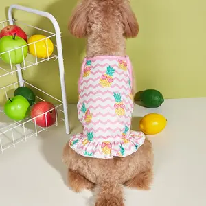 Pink Chevron Pineapple Dog & Cat Poodle Dress - Ruffled Skirt Pet Outfit, Summer Fruit-Style Clothing for Small Medium Pets Costume