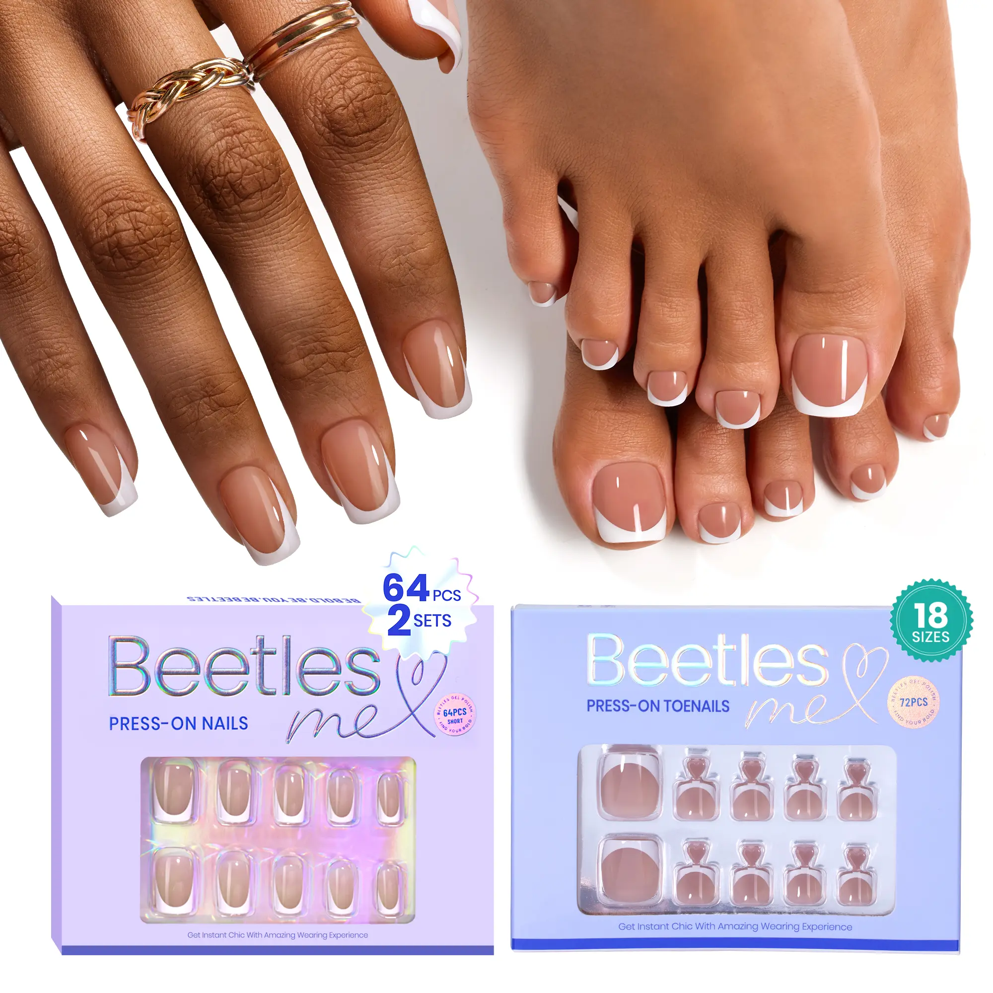 64Pcs Short  Square +72Pcs Short Square Toenail 