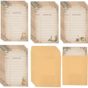 Library Card Pocket with Envelopes 80 Pack Self Adhesive Checkout out Cards - Due Date Note Vintage LibraryReading List Bookmark for Checkouts, Classroom Supplies (Book)