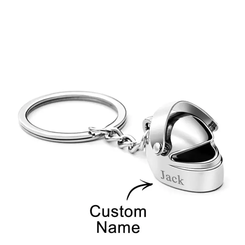 Personalized Name Monogram Motorcycle Helmet Keychain Birthday Father's Day Gift For Dad Boyfriend