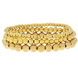 JTV Gold Tone Stainless Steel 4-8mm Beaded Bracelet Set of 3