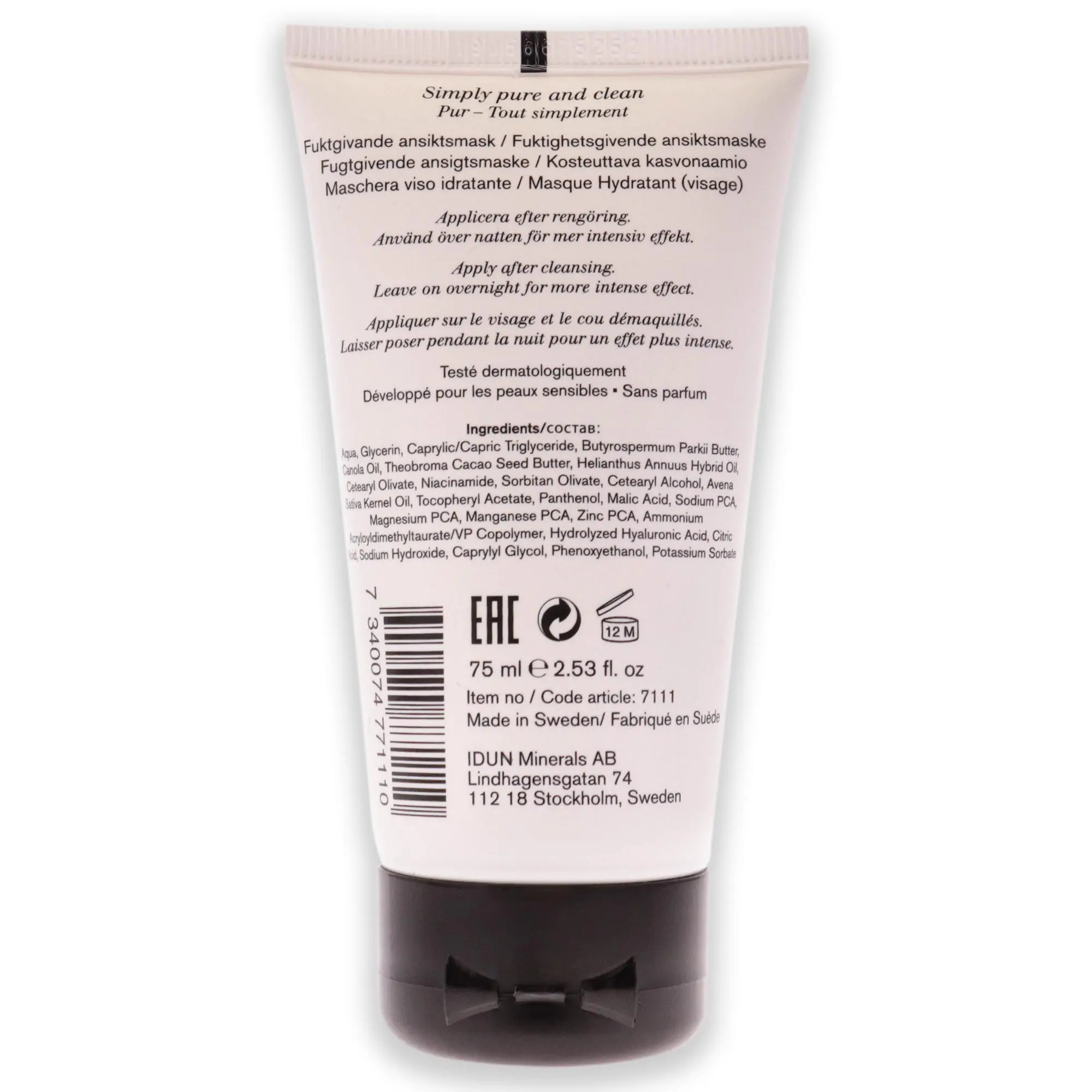 IDUN Minerals Moisturizing Face Mask - Intensively Moisturizes And Restores Skin - Specially Formulated For Extra Dry And Sensitive Skin - For Luxuriously Softened Skin - Creamy Texture - 2.53 Oz