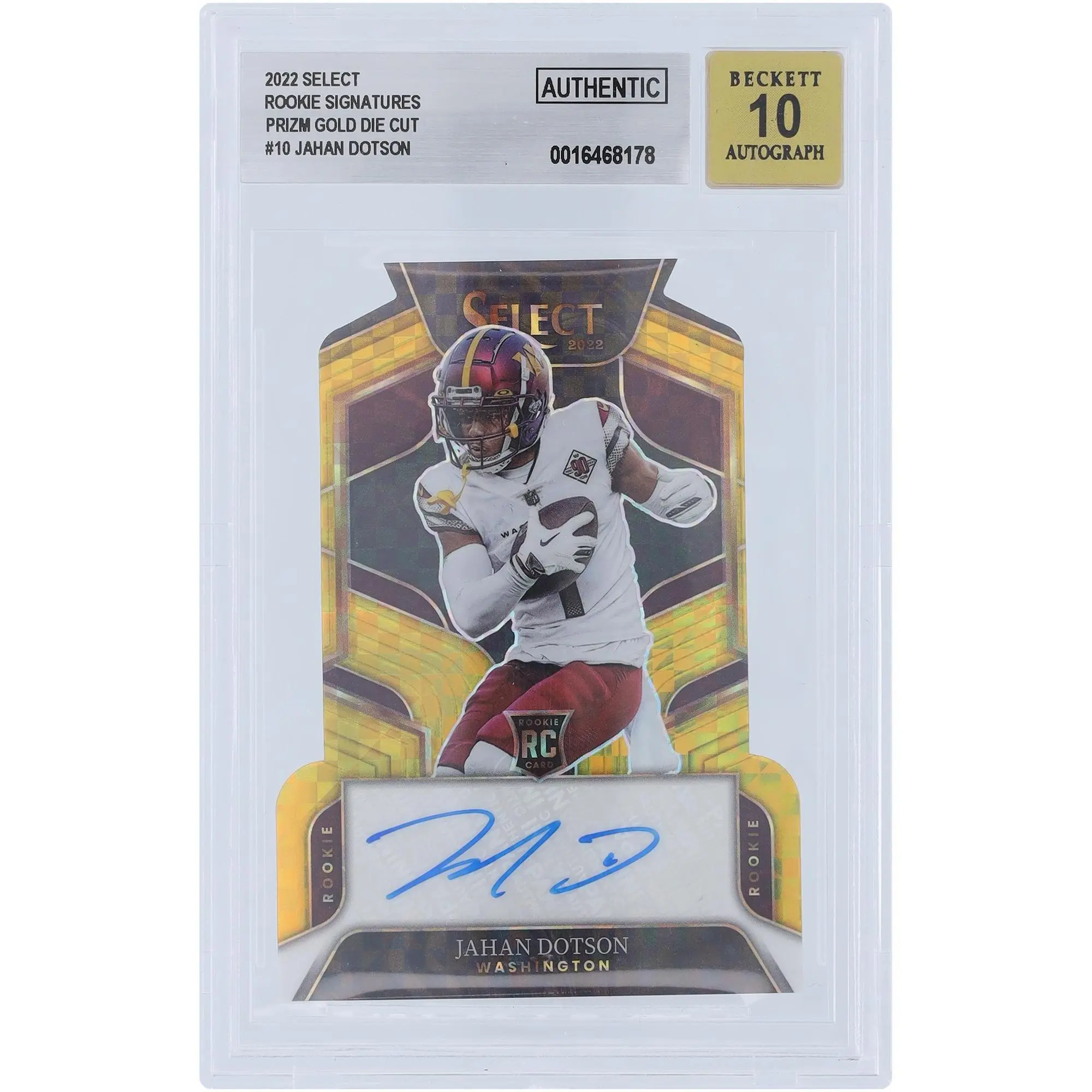 Jahan Dotson Washington Commanders Autographed 2022 Panini Select Gold Prizm Die Cut #RS-JD #3/10 BGS Authenticated Auto 10 Rookie Card - Fanatics Authentic Certified