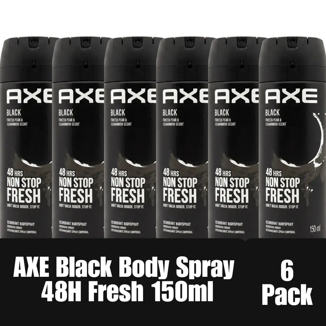 AXE Black Deodorant Body Spray Frozen Pear & Cedarwood Scent 48H Fresh 150ml (6-Pack) Imported