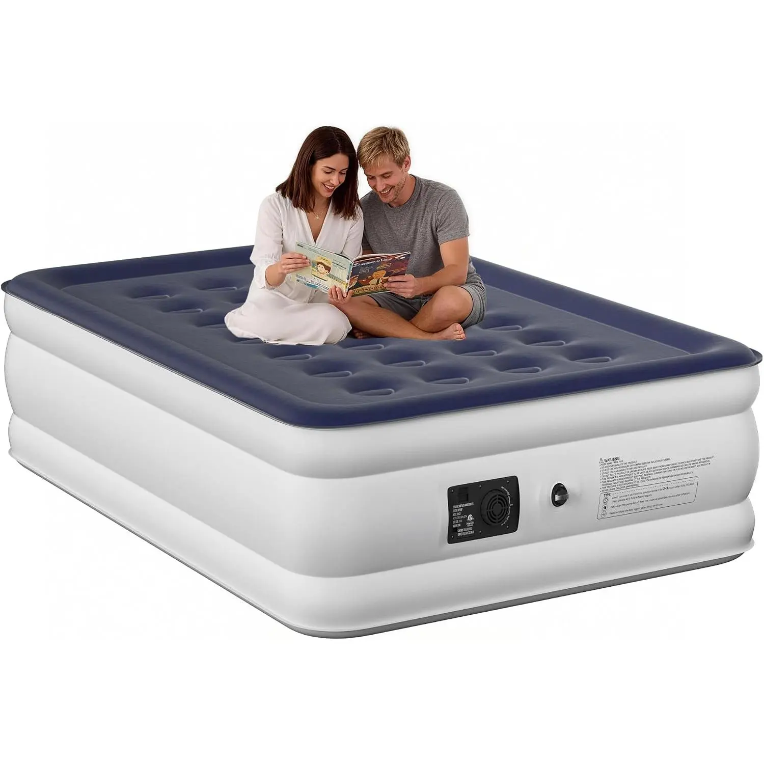 Full Air Mattress with Built-in Pump, 18 Inch Raised Inflatable Air Mattress, 600 lbs Max Honeycomb Comfortable Air Bed with Storage Bag, for Camping, Home and Guest Use