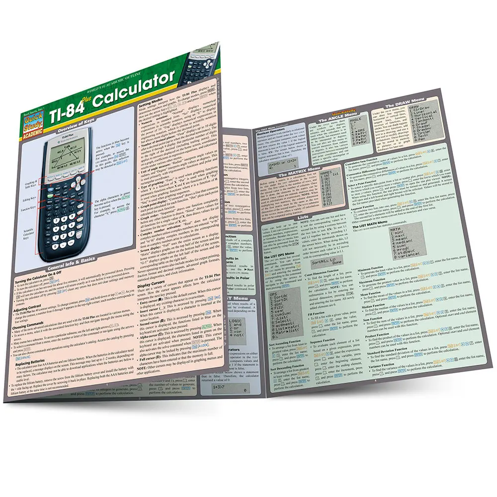 TI-84 Plus Calculator Laminated Reference Guide
