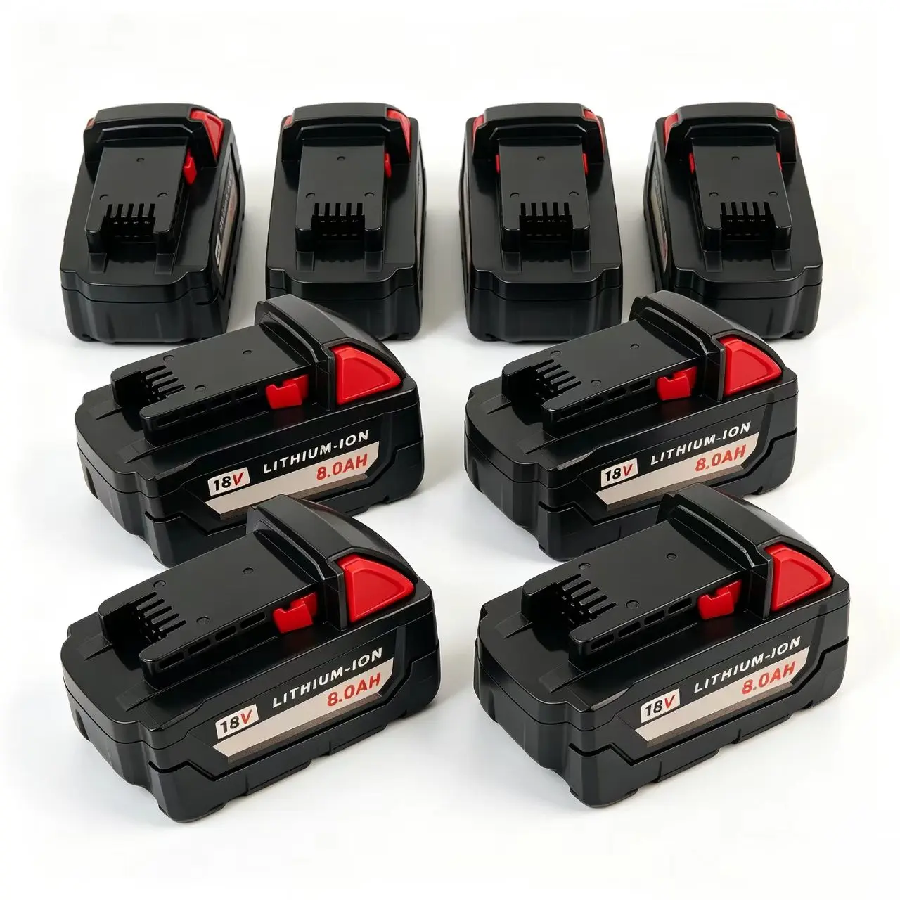 8 Pack of Milwaukee lithium-ion replacement batteries, M18 model 18V/8Ah battery pack. The power indicator light is suitable for replacing batteries in gardening, woodworking, decoration, circular saws, drills, and DIY wireless power tools