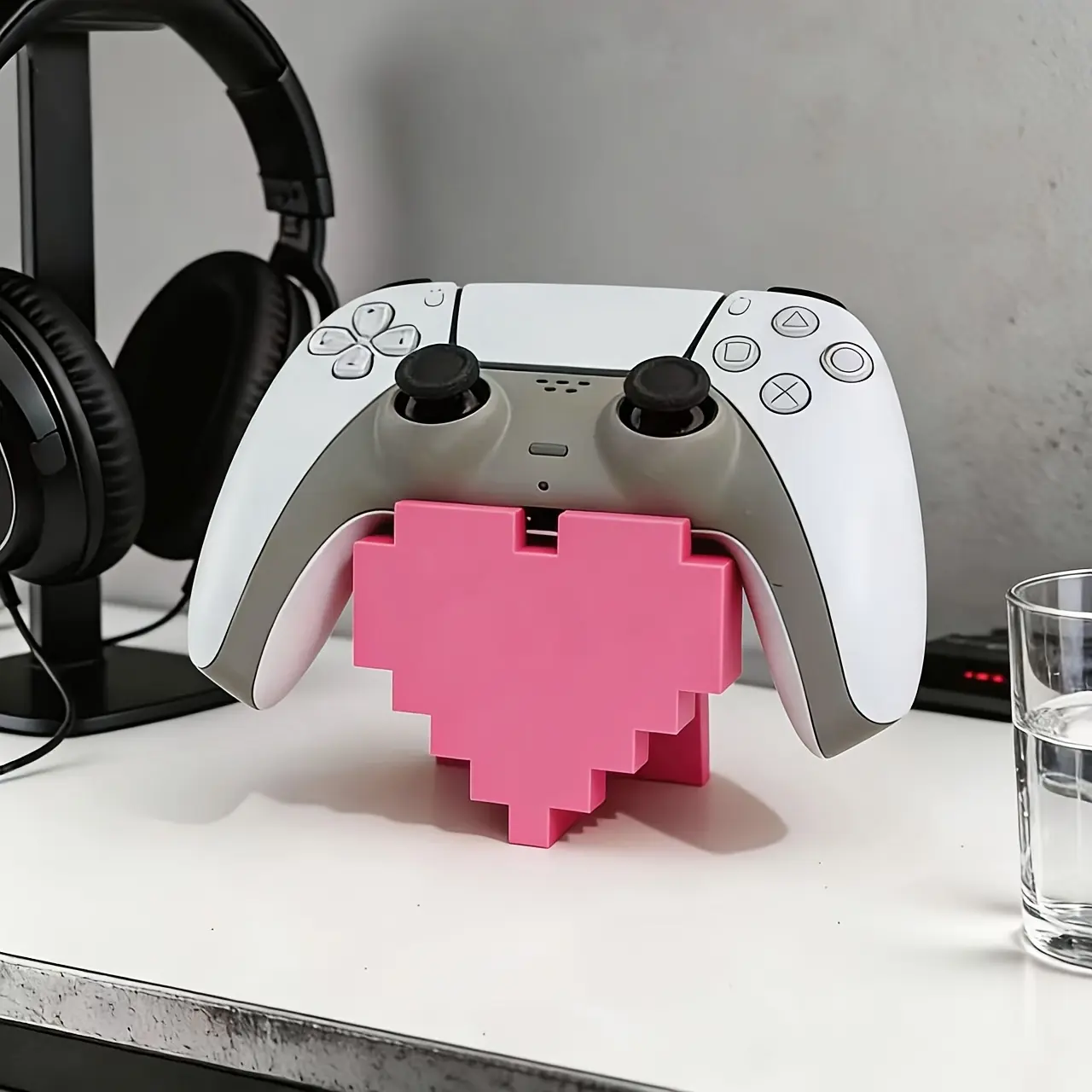 1pc Vintage Heart-Shaped Game Controller Display Stand for PS5/4 - Stable Base to Prevent Drops, Pixel Art Style Desktop Shelf Decoration, Compatible with Modern Gaming Spaces, Perfect Companion for Gaming Enthusiasts (Stand Only)