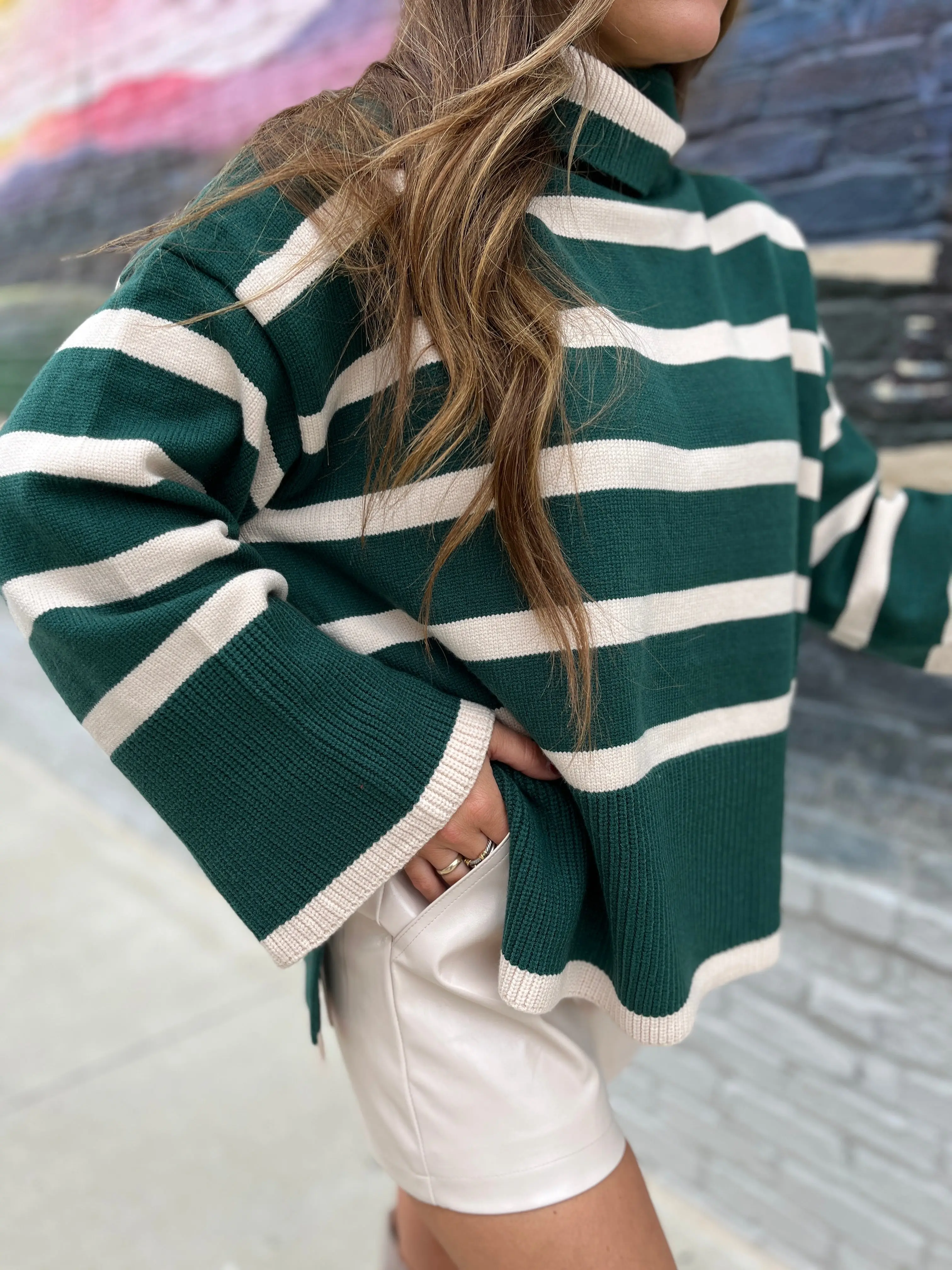 Entro | Bonjour Stripe Sweater Green