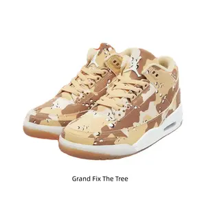 Desert Camo Canvas Mid-Top Sneakers with White Midsole and Translucent Outsole