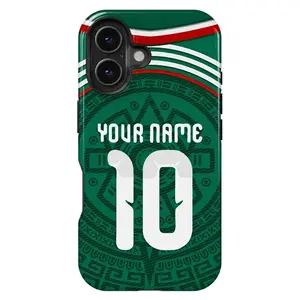 Green Aztec Pattern Soccer Phone Case, Custom Name and Number, Personalized Name Jersey Desig