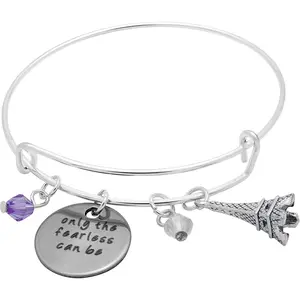 Only Fearless Can Be  Expandable Bracelet, Paris Eiffel Tower  Beaded Pendant Charm ()