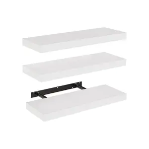 Floating Shelves, Wall Shelves for Bathroom/Living Room/Bedroom/Kitchen Decor, White Shelves with Invisible Brackets Set of 3 Matte Mdf - 5.5"D x 15.7"W x 1.2"H