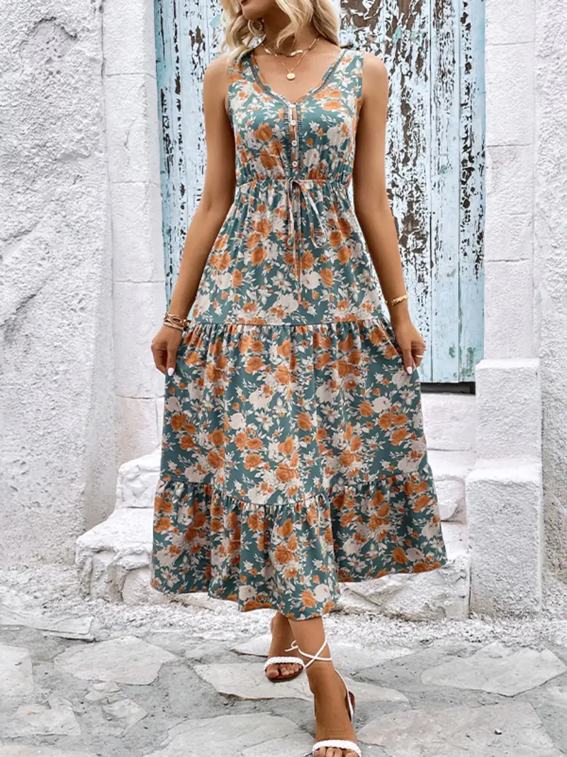 Women's Ethnic Pattern Tiered Layer Tank Dress Lightweight, Bohemian  Sleeveless Fit A Line Long Dress for Beach Holiday Vacation, Ladies Summer  Clothes, Effortless Summer Look, Casual Wear, Boho, Womenswear - TikTok Shop