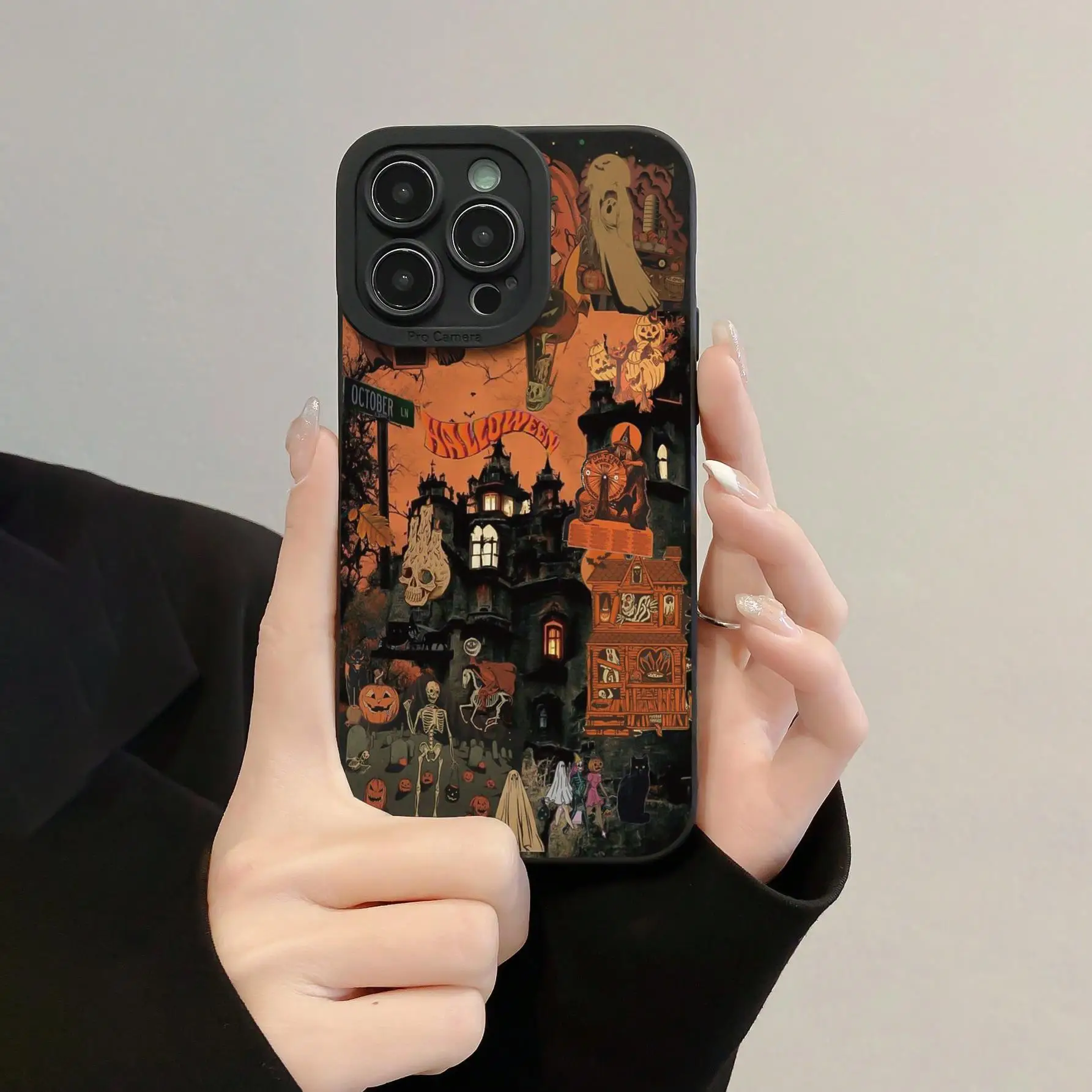 Halloween Pumpkin Ghost Castle Print Phone Case, Shockproof Protective Cover for iPhone Models 7-17 Pro Max, Durable Design