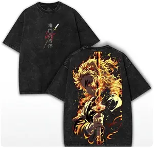 Kyojuro Rengoku Demon Slayer Oversized Washed Tee, Sweater, Hoodie – Flame Hashira Sword Double Printed Shirt | Collector’s Otaku Drop Clothes Cotton