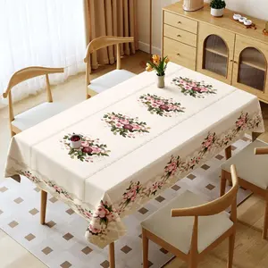 Floral Pattern Rectangular Tablecloth, Polyester Material, Easy Clean, Multiple Sizes Available, Ideal for Daily Use, Holidays, Anniversaries